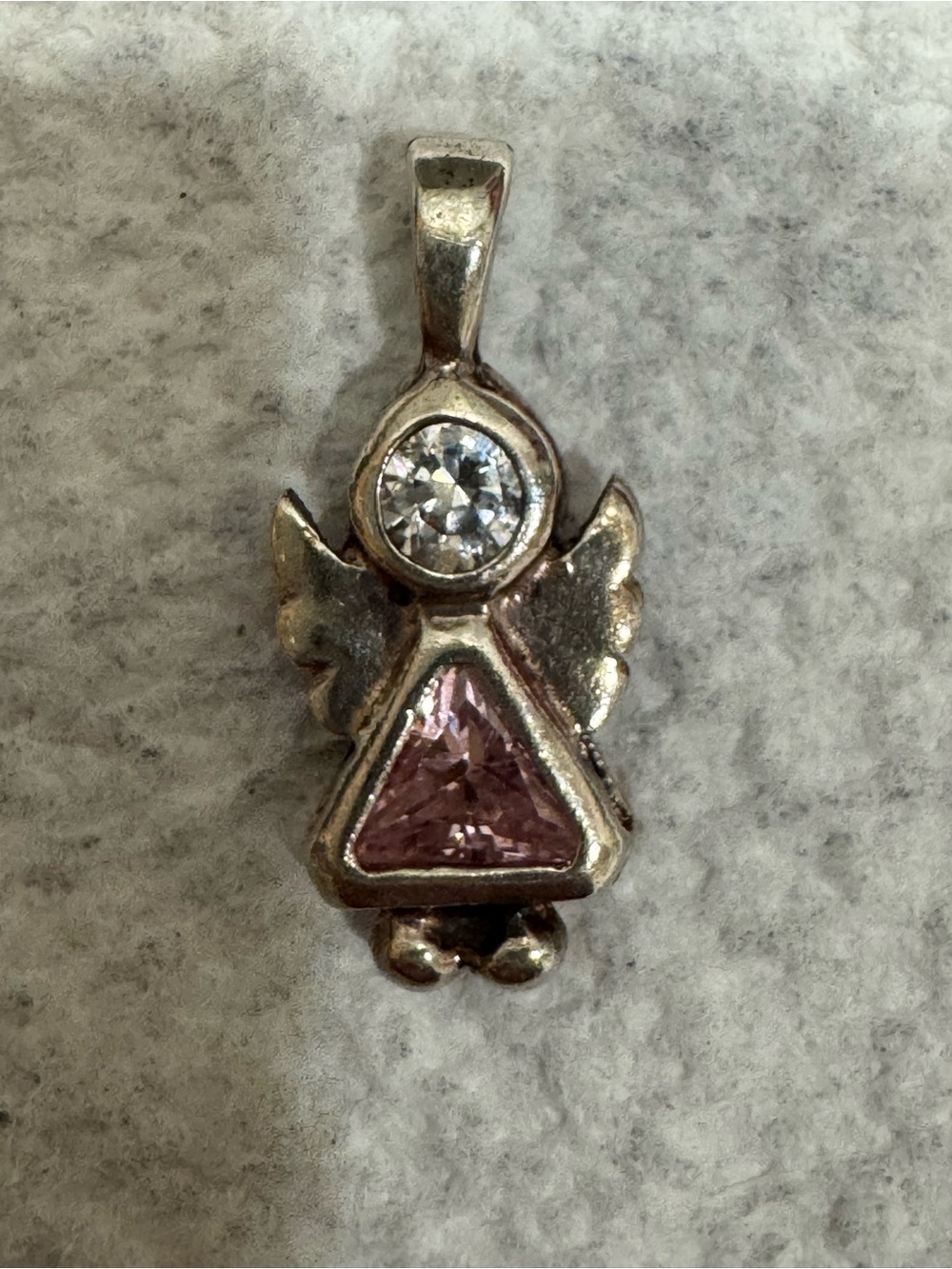 October Tourmaline Pink & Clear Rhinestone Angel  Bezel Setting Pendant